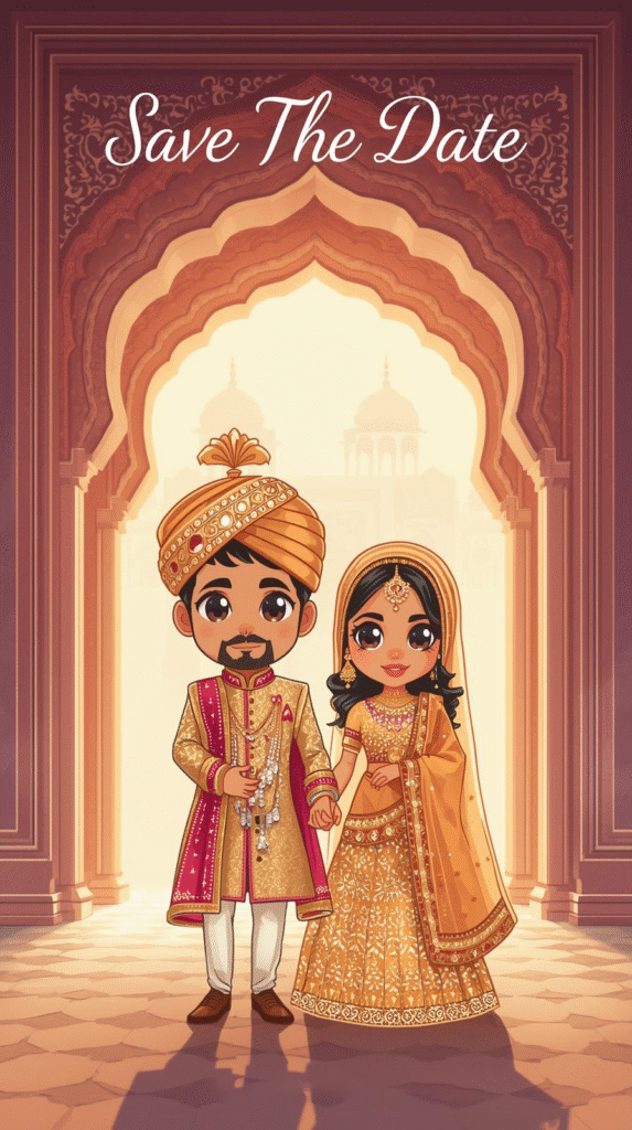 Save The Date Digital Invitation Cartoon Couple Illustration